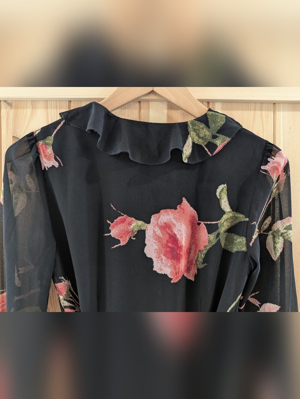 Wilfred Black Floral Wrap Dress Sheer Sleeve Mini Dress - Picture 7 of 9